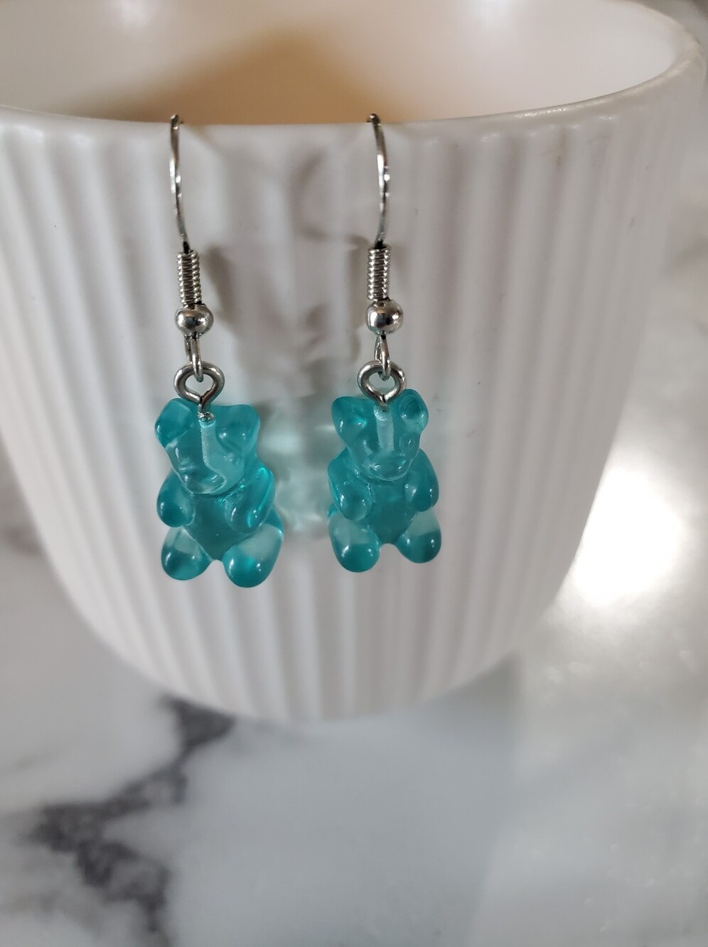 Aqua Blue Gummy Bear Earrings